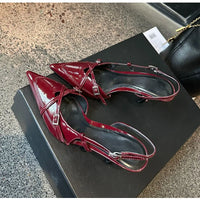 Elegant Pointed toe PU Leather Slingback Thin Heels