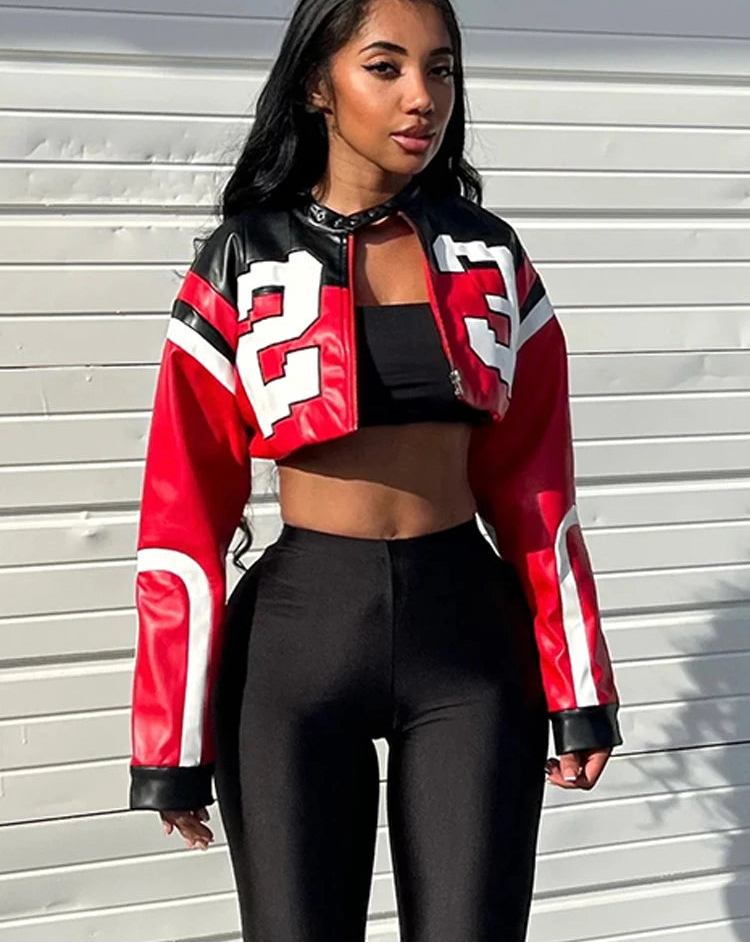 Faux Leather Varsity Jacket