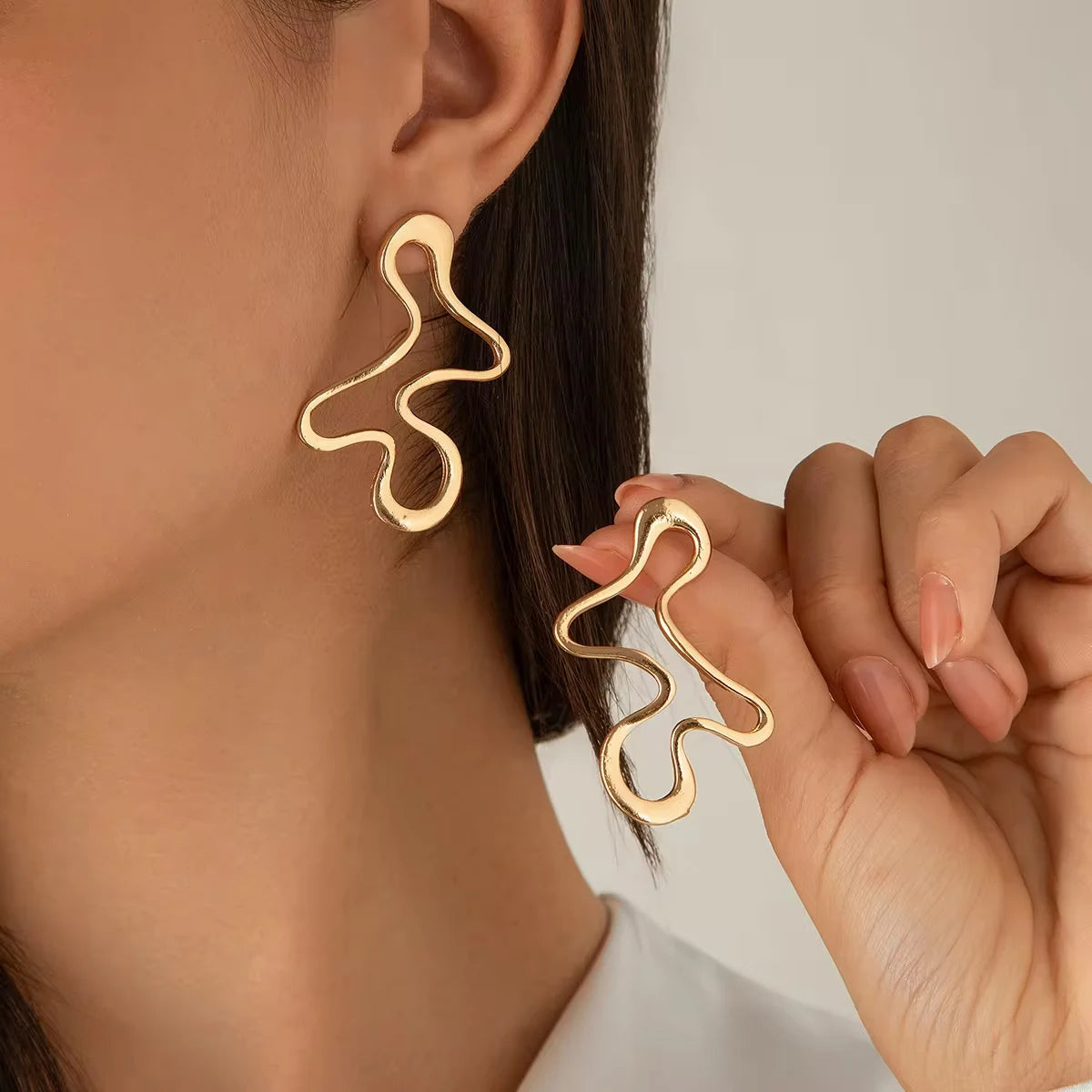 Minimalist Irregular Hollow Geometry Metal Earrings
