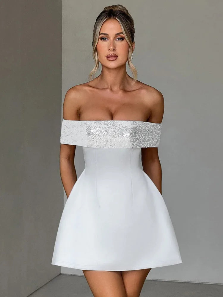 Off-shoulder Sequins Strapless Sexy Mini Dress
