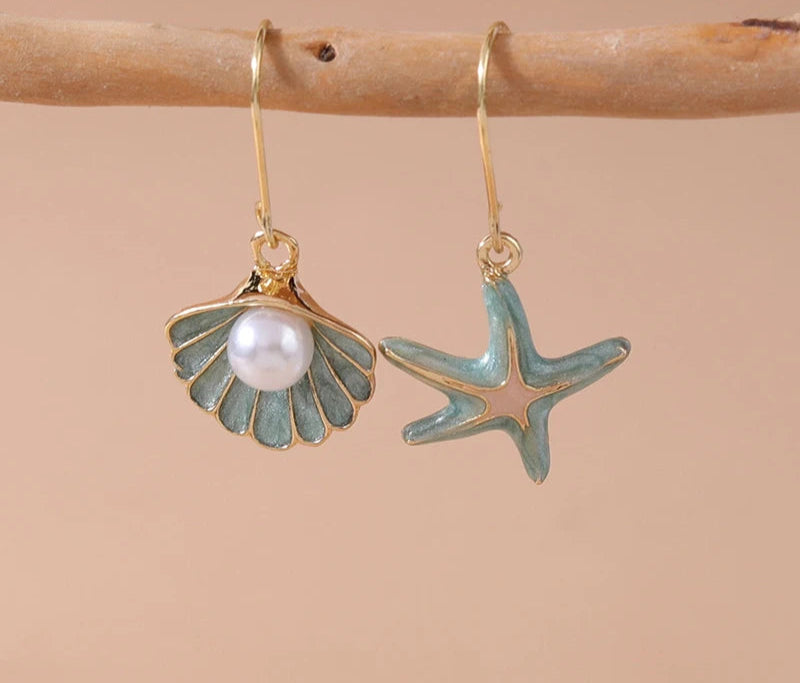 Starfish Shell Drop Earrings
