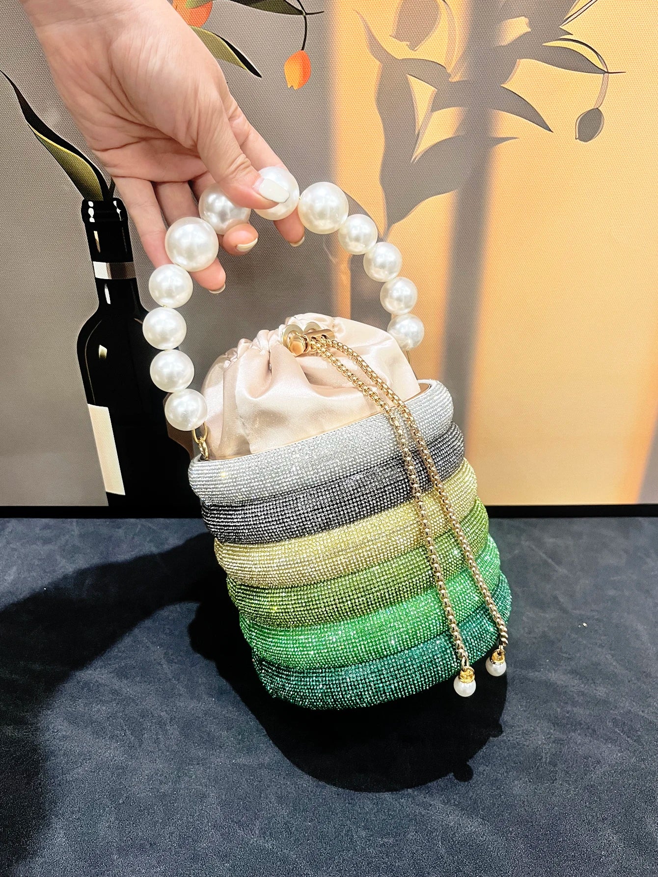 Rhinestones Evening Bucket Bag