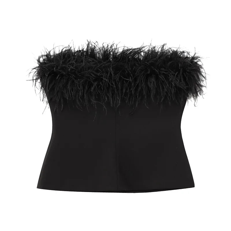 Black Feather Corset Tube Top