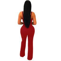 V-Neck Wide Leg  Sleeveless  Patchwork Jumpsuit