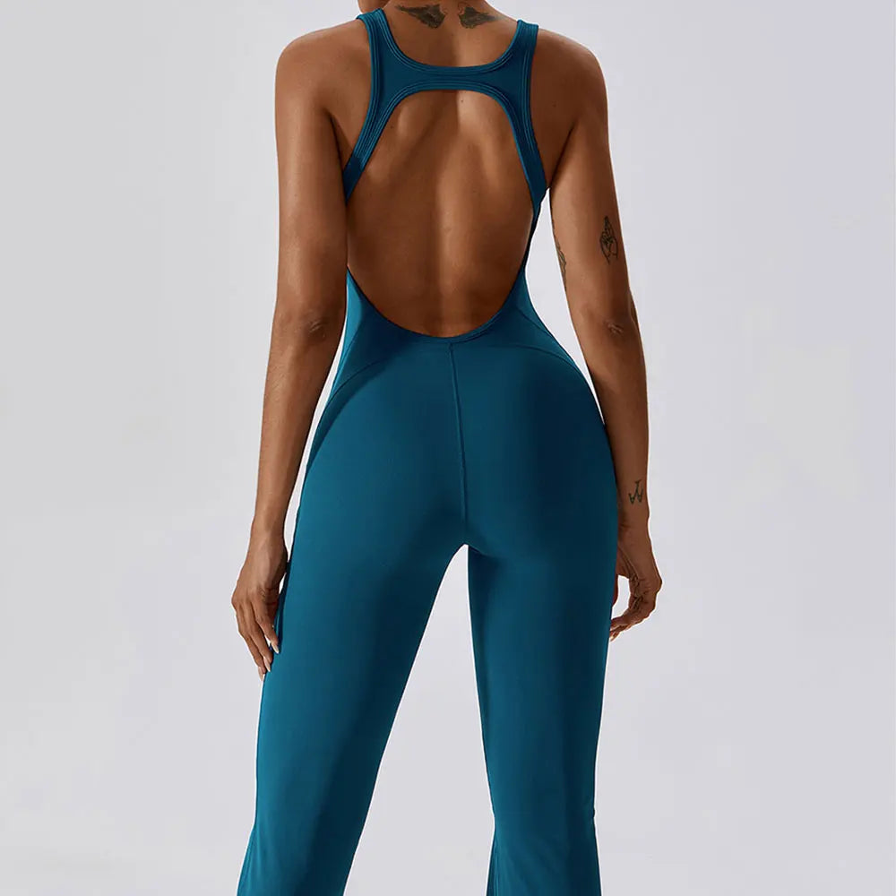 Open Back Stretch Fitness Jumpsuit