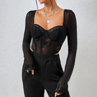 Chic Sexy V Neck Long Sleeve Mesh Crop Top