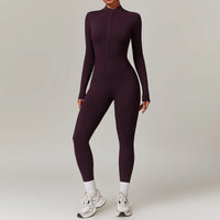 Long Sleeved One-piece Zipper Jumpsuit