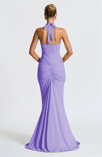 Deep V Neck Draped Ruched Sexy Maxi Dress