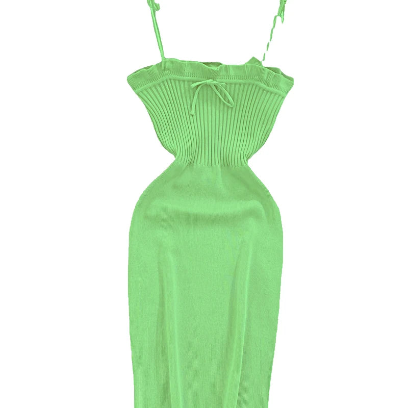 Ribbed Lace Up  Ruffle Trim Mini Dress