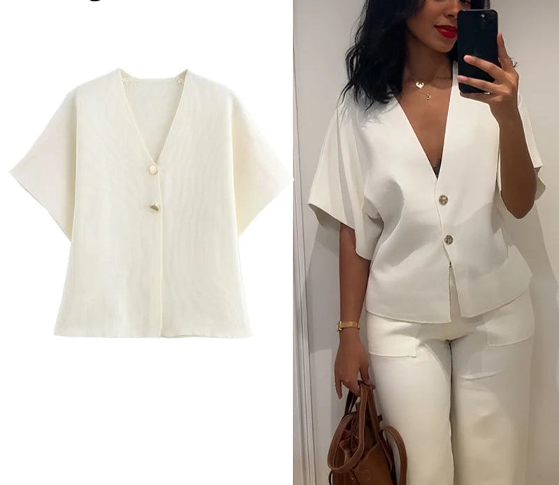 Short Sleeve Knitwear Cropped Cardigan