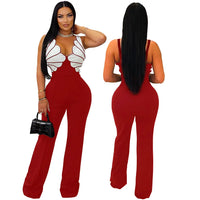 V-Neck Wide Leg  Sleeveless  Patchwork Jumpsuit