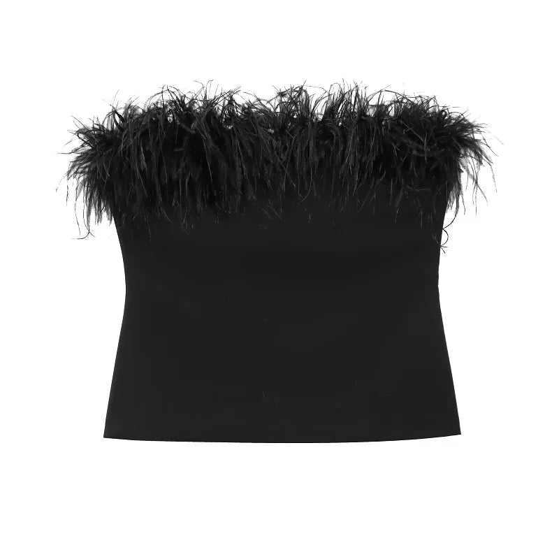 Black Feather Corset Tube Top