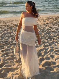 One Shoulder Mesh Sexy Maxi Dress