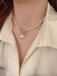 Heart Pendant Imitation Pearl Necklace
