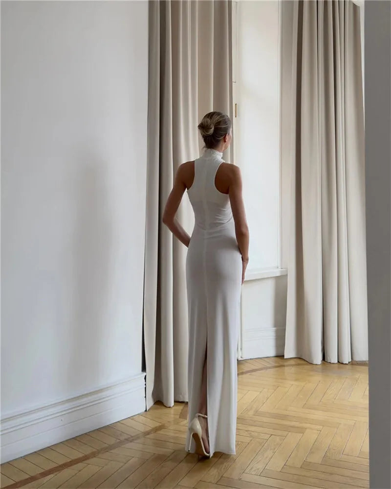 Metal Buckle Turtleneck  Maxi Dress