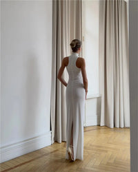 Metal Buckle Turtleneck  Maxi Dress