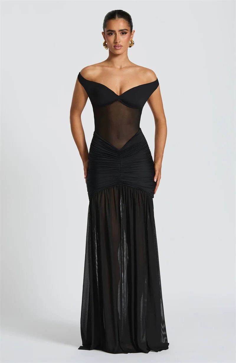 Off-shoulder Ruched Backless Sexy Maxi Dress