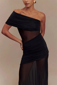 One Shoulder Mesh Sexy Maxi Dress