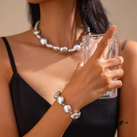 Irregular Geometric CCB Beads Choker Necklace Charm Bracelet Set