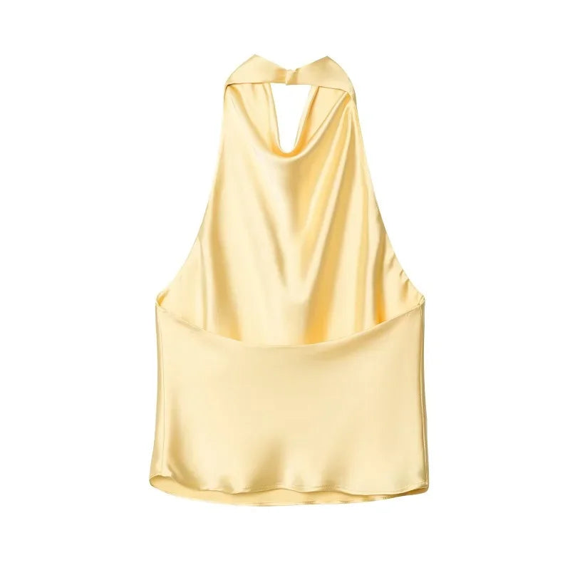 Satin Halter Backless Top