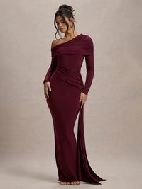 Skew Collar Long Sleeve Sexy Maxi Dress