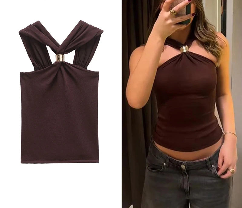 Halter Gold Ring Sleeveless Top