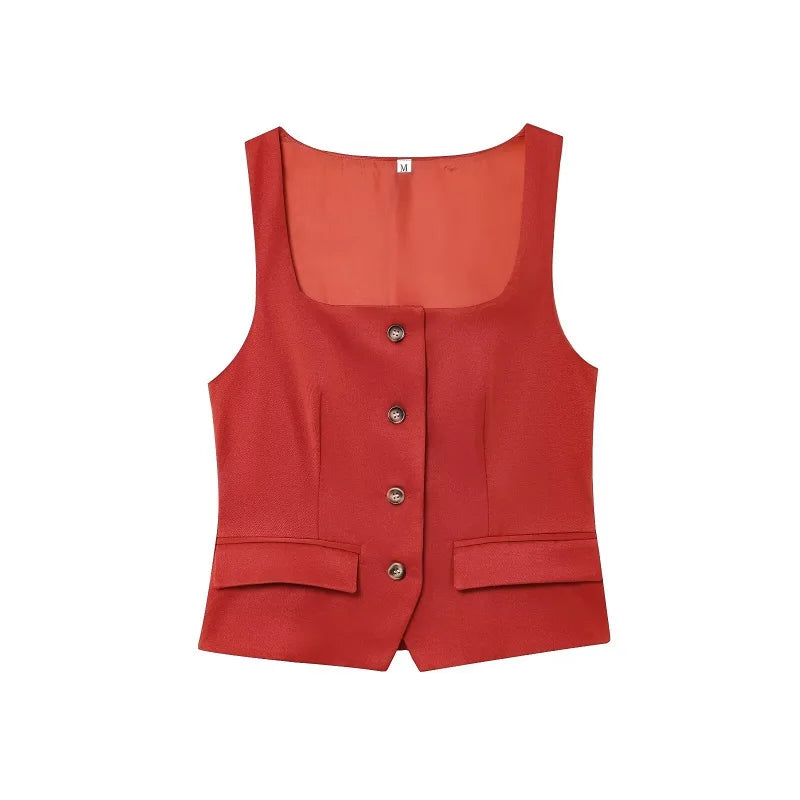 Sleeveless Button up Waistcoat Tank Top