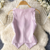 Single Breasted Basic Camisole+Zipper Design Pleated Skirt Set