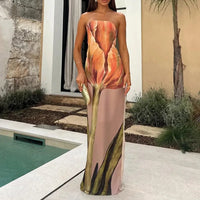 Strapless Backless Printed Long Dress