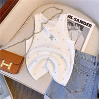 Embroidered Flare Chic Diamonds O-Neck Tank Top