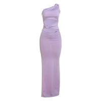 One Shoulder Hollow Ring Clasp Maxi Bodycon