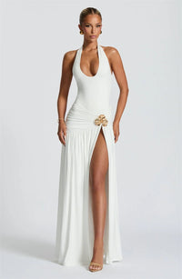 Elegant Halter Bodysuit And Skirt Maxi Dress Set