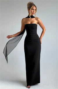 Scarf Collar Strapless Sexy Maxi Dress
