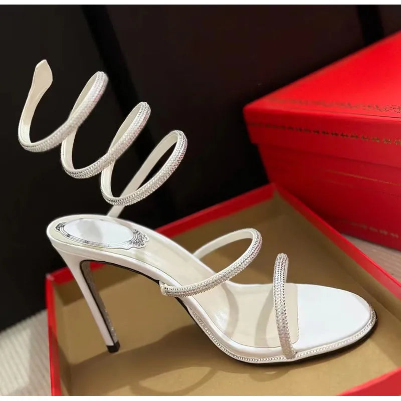 Snake Twine Around Crystal Rhinestone Thin High Heels