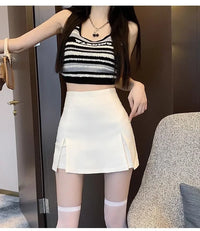 High-waisted A- line Split Short Skirt