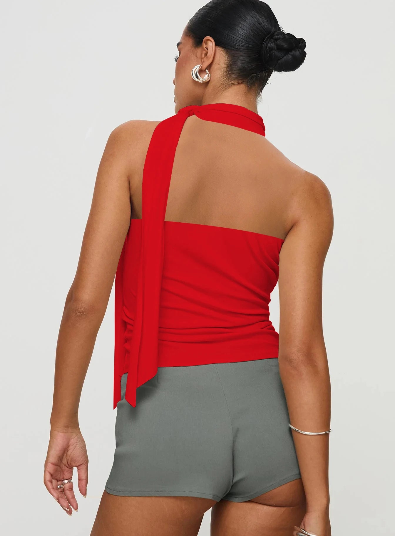 Sleeveless High Neck Tie Top