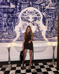 Turtleneck Sleeveless Irregular Ruched Mini Dress