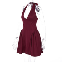 Elegant Halter High Waist A-line Deep V Neck Mini Dress
