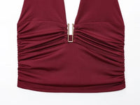 Sexy Ruched Backless  Halter Crop Top