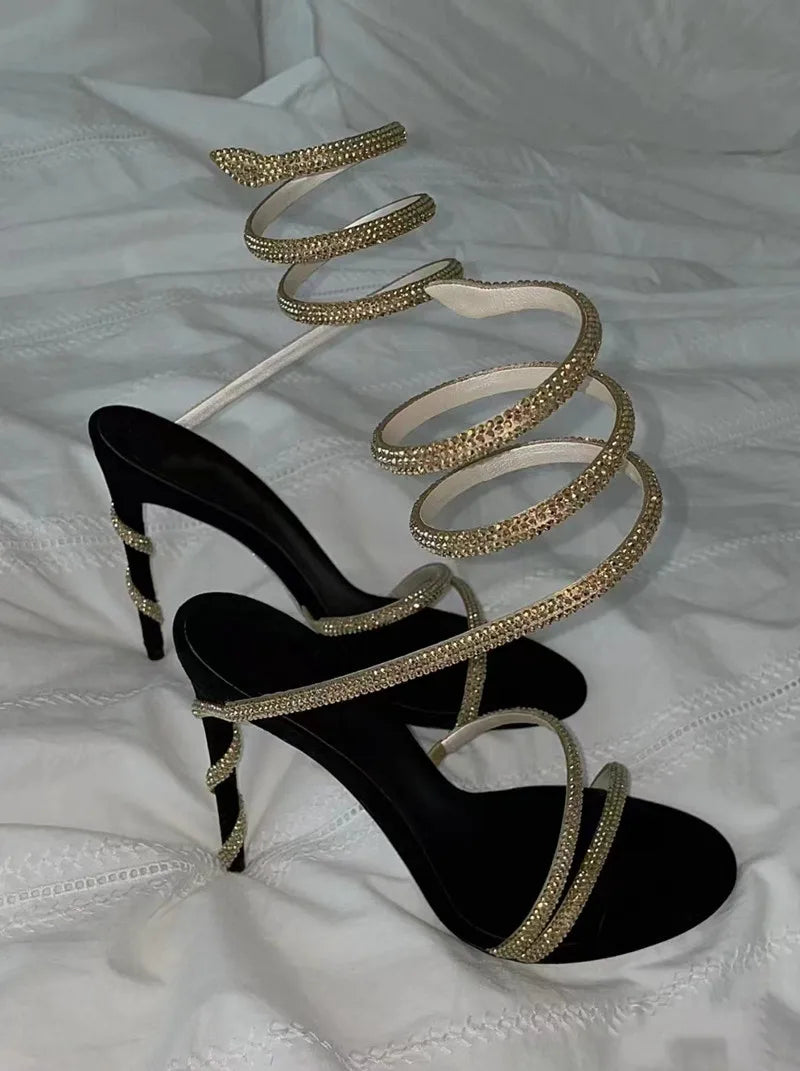 Crystal Snake Coiled Sexy Stiletto High Heels