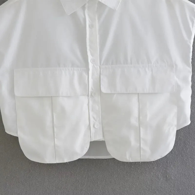 Cropped Button Short sleeve Crop top