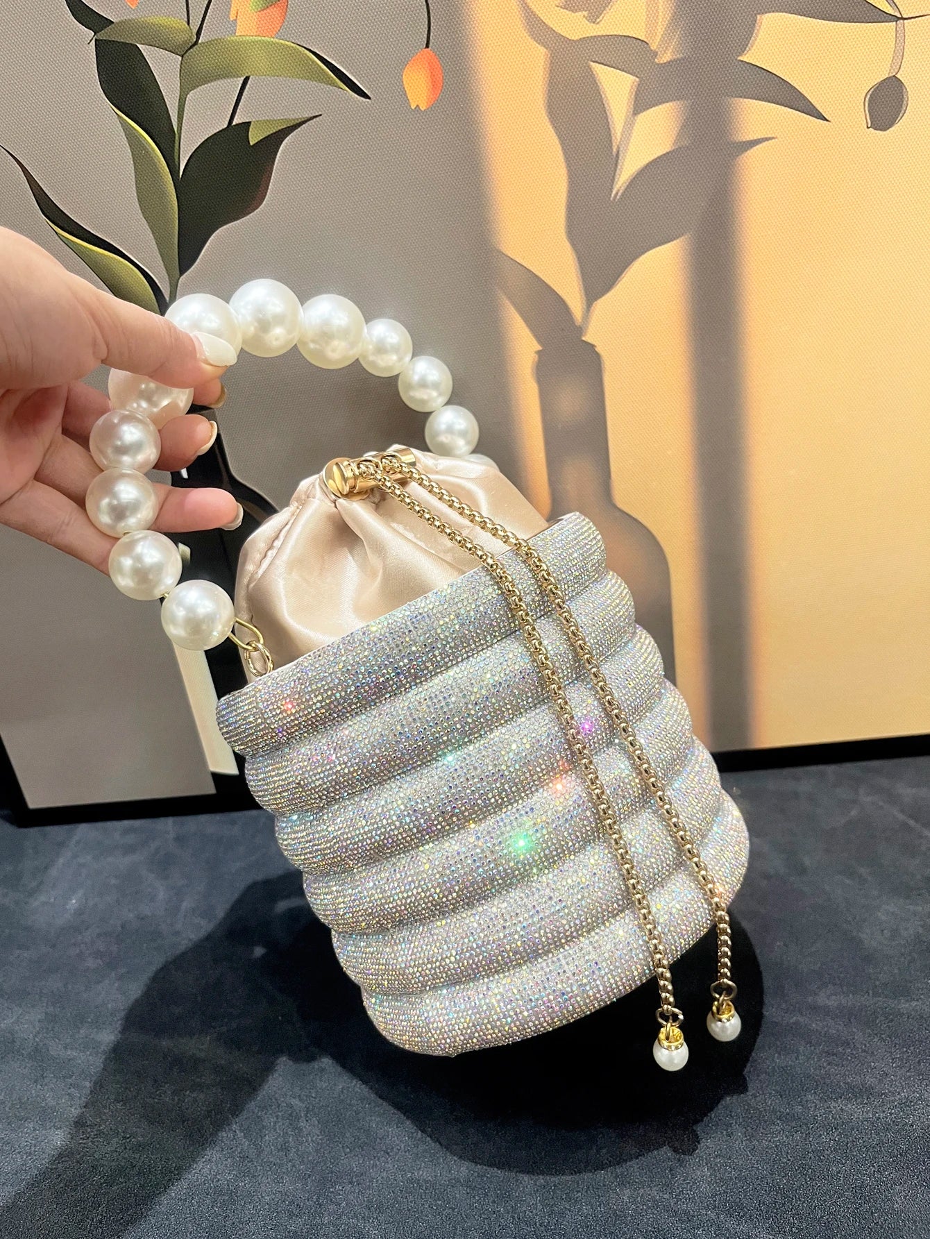 Rhinestones Evening Bucket Bag