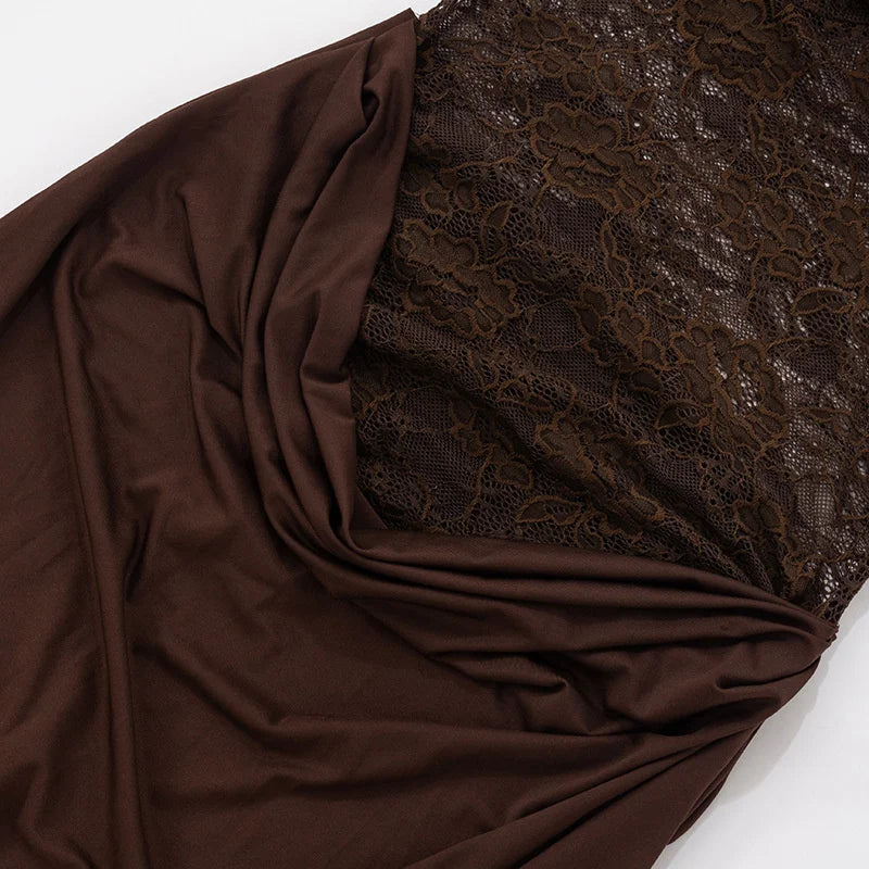 One Shoulder Lace See Through Sexy Maxi Dress