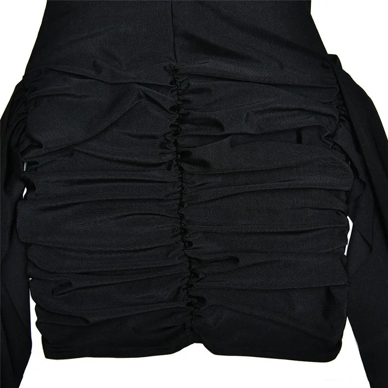 Turtleneck Sleeveless Irregular Ruched Mini Dress