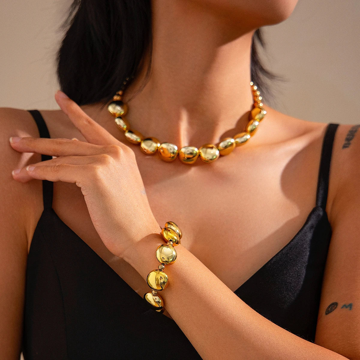 Irregular Geometric CCB Beads Choker Necklace Charm Bracelet Set