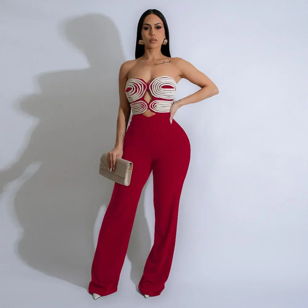 Strapless Hollow Out Wide Leg Jumpsuit
