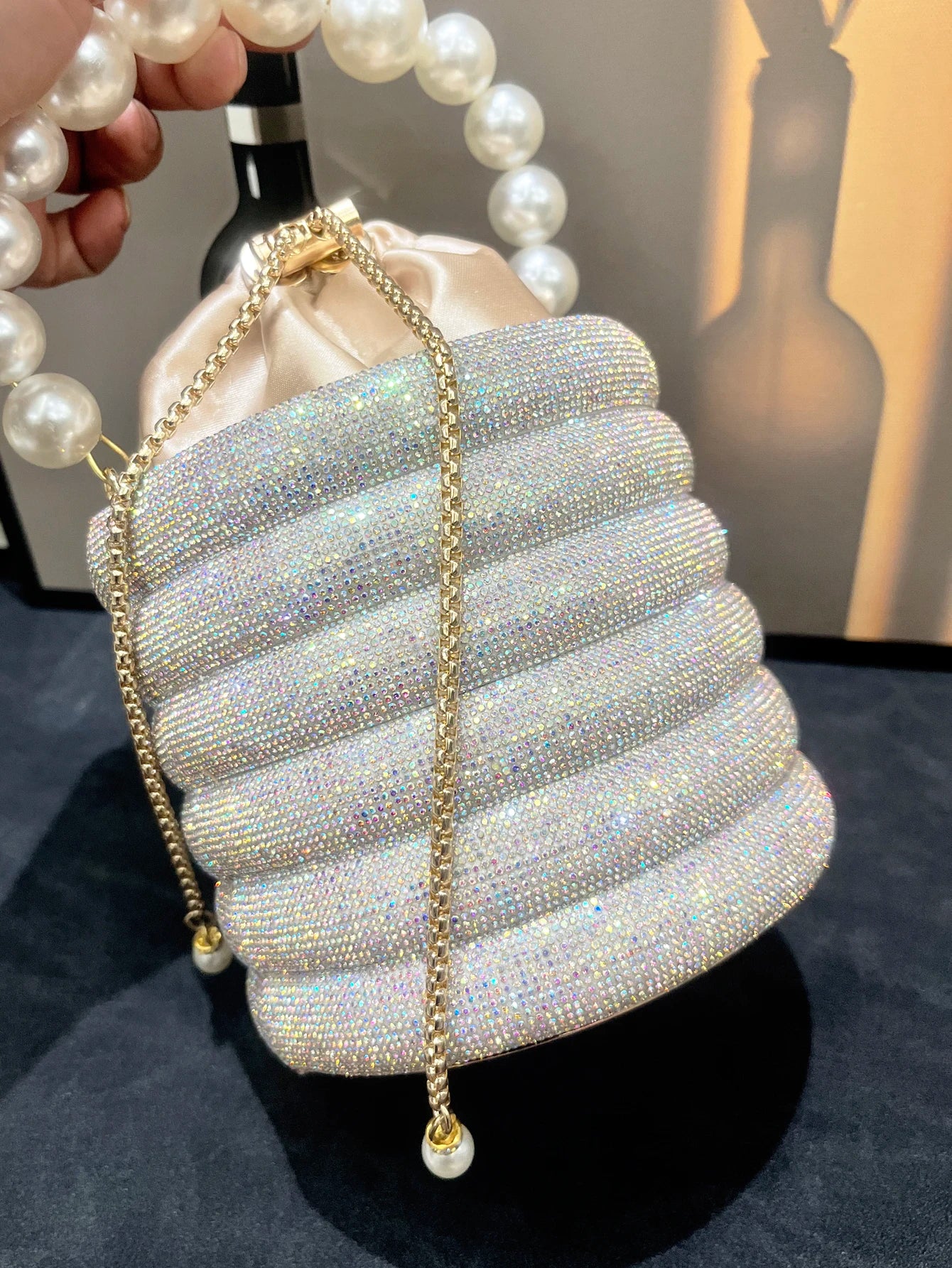 Rhinestones Evening Bucket Bag