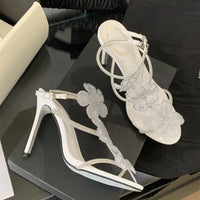 Rhinestones Lace Flowers Decor Heels