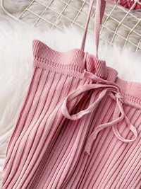 Ribbed Lace Up  Ruffle Trim Mini Dress