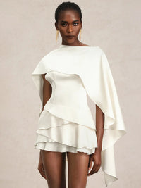 Shawl Sleeve Ruffle Sexy Mini Dress